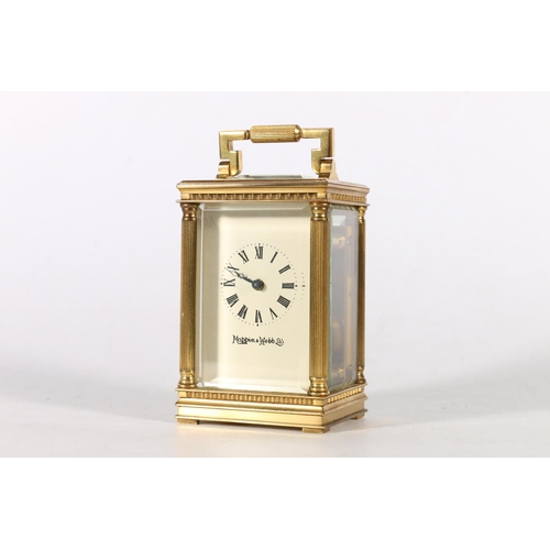 97 - Small brass four glass carriage clock by Mappin & Webb,  9cm.