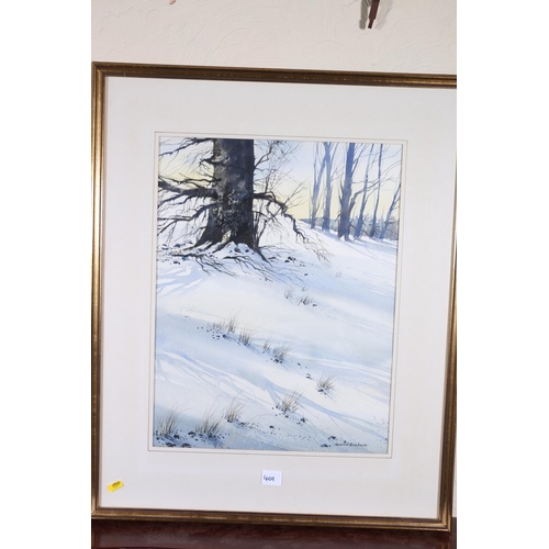 401 - DAVID GRAHAM (Scottish Contemporary, Snowscape, watercolour, signed lower right, 48cm x 37cm, frame ... 