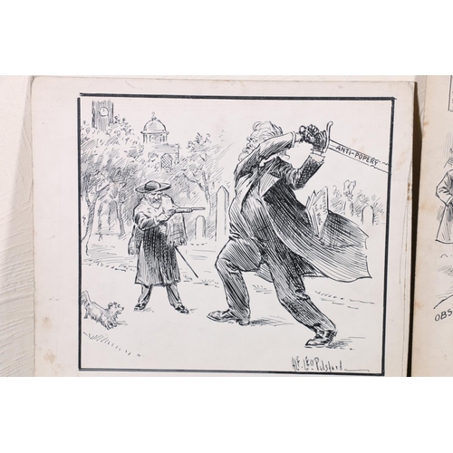 433 - ALBERT BULSFORD, three comical ink sketches including Saughton Park, the largest 30cm x 24cm. (3)