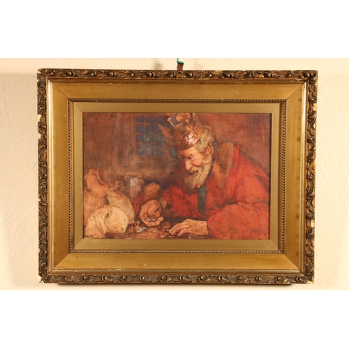 442 - A M B GUTHRIE, King counting his coin, watercolour, signed lower right, 24cm x 36cm, gilt frame 41cm... 