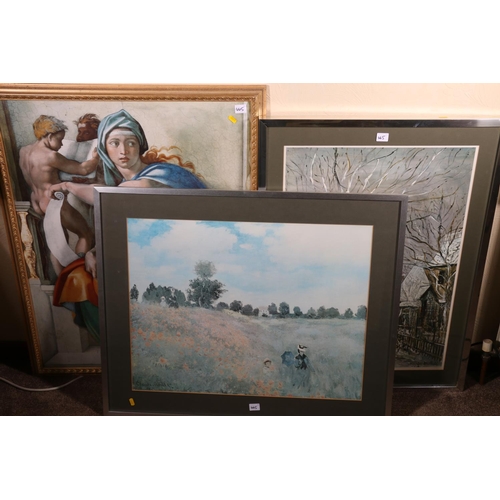 445 - Three large framed prints including MAURIC UTRILLO, Sacre Coeur, 70cm x 50cm, CLAUDE MONET, Poppies ... 