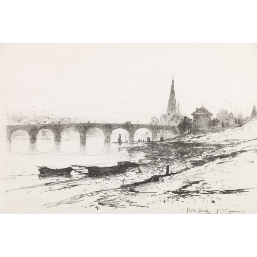 465 - SIR DAVID YOUNG CAMERON RA RSA (Scottish 1865-1945), Perth Bridge, etching, 17cm x 26cm, frame 34cm ... 