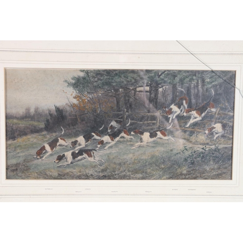 467 - HEYWOOD HARDY (1842-1933), two fox hunting prints, 18cmx 38cm, frame 36cm x 55cm. (2)