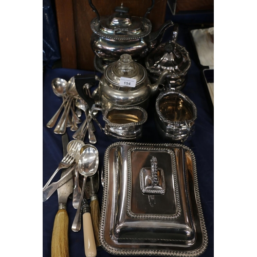 154 - Ep tea service, flatware, entrée dish etc