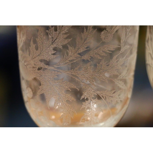 72 - 19th century wine glass having etched 'Alexander' surrounded by floral and fern decoration to the ma... 