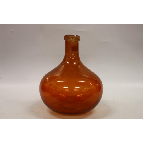 88 - Unusual orange art glass globe and shaft wine bottle vase decorated with internal micro-bubbling, 30... 