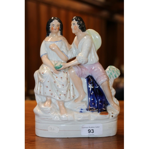 93 - Staffordshire flatback model of a courting couple,  22cm.