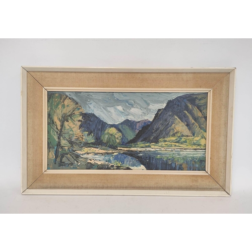 238 - Roy Burrows (British 1922 - 2010)River landscape possibly Llyn CowlydOil on board, signed26cm x 55cm... 