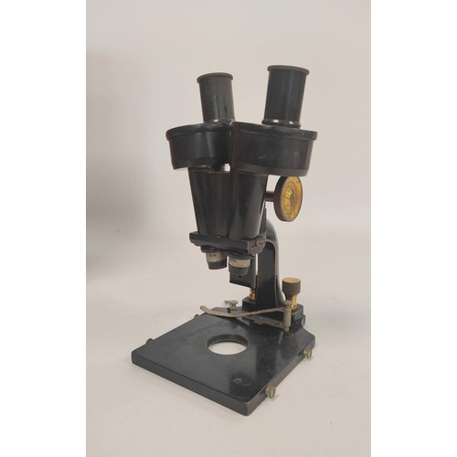 171 - Early 20th century microscope with double lens, Charles Perry, London, stamped twice for maker and f... 