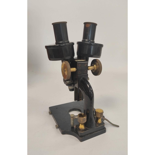 171 - Early 20th century microscope with double lens, Charles Perry, London, stamped twice for maker and f... 