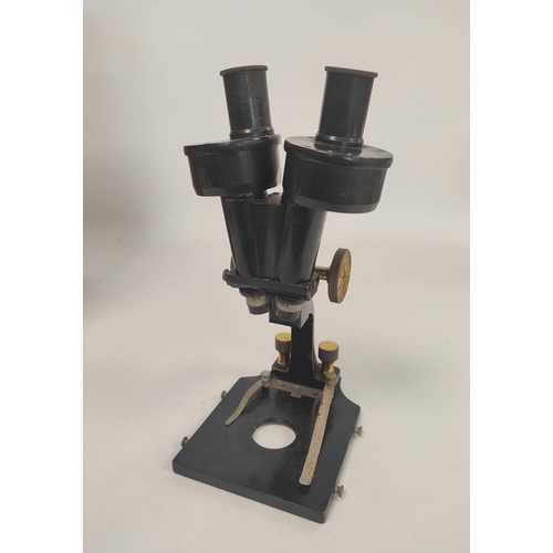 171 - Early 20th century microscope with double lens, Charles Perry, London, stamped twice for maker and f... 