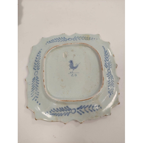 263 - Three matching Cantagalli style blue and white side plates, with blue underglazed winged putti, with... 