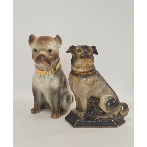 264 - Early 20th century ceramic figure of a seated pug dog, with glass eyes and gilt collar, 34cm high, a... 