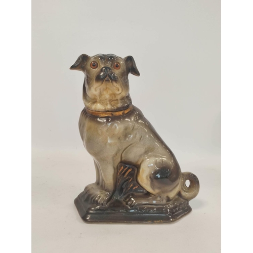 264 - Early 20th century ceramic figure of a seated pug dog, with glass eyes and gilt collar, 34cm high, a... 