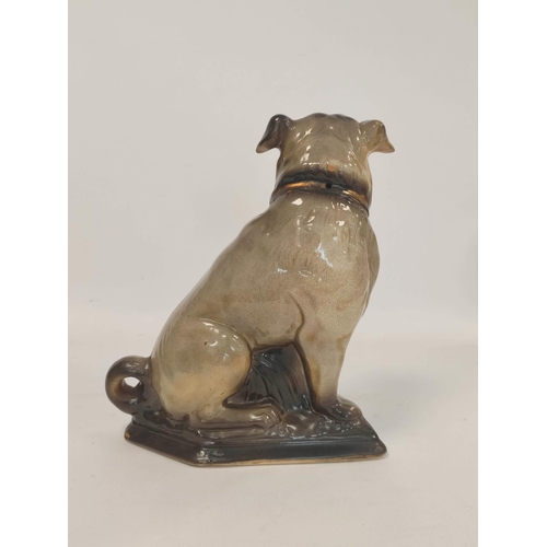 264 - Early 20th century ceramic figure of a seated pug dog, with glass eyes and gilt collar, 34cm high, a... 