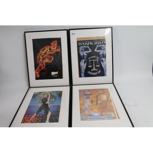 334 - Dance and Rave four framed flyers top include Starlight 21st of August 1992 Judgement Day, Quest, En... 