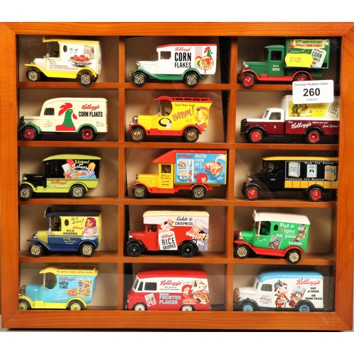 260 - Four wall mounted cabinets each containing fifteen model vehicles mainly Days Gone By, commercial co... 