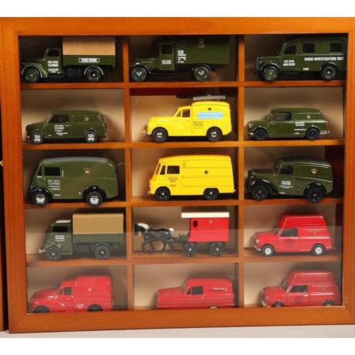 262 - Four wall mounted cabinets each containing fifteen commercial model vehicles mainly Vanguard Lledo, ... 