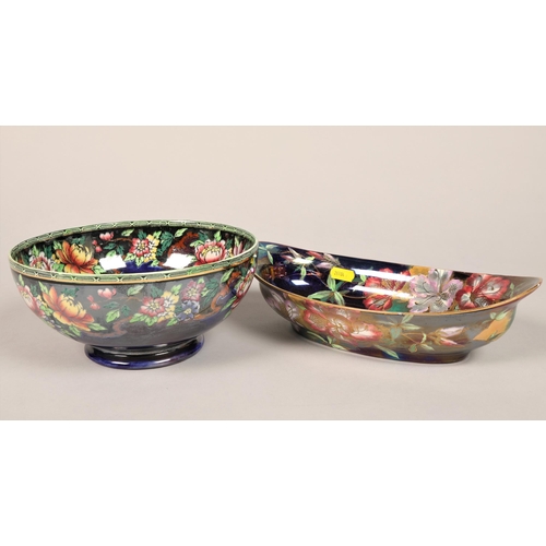 177 - Maling blue ground floral decorated bowl and another similar oval