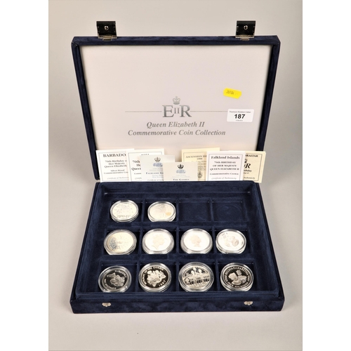 187 - Ten various silver proof collectors coins with papers in presentation box  for twelve (10)