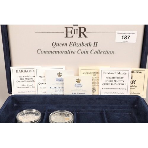 187 - Ten various silver proof collectors coins with papers in presentation box  for twelve (10)