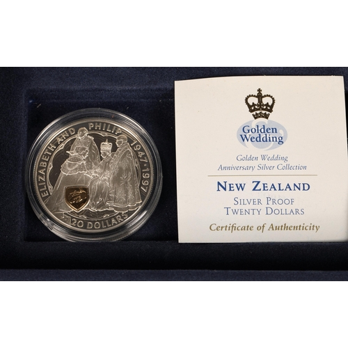 189 - Eight silver proof Golden wedding anniversary coins including dollars etc in presentation box for tw... 