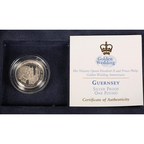 189 - Eight silver proof Golden wedding anniversary coins including dollars etc in presentation box for tw... 