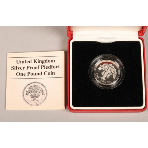 190 - Six royal mint silver proof coins to include; Royal mint 1997 silver proof one pound coin, Piedfort ... 