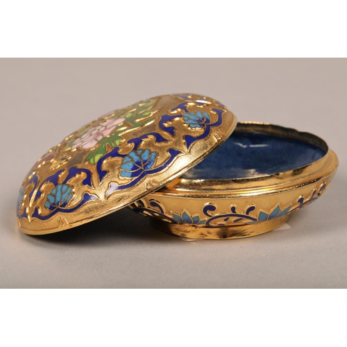 197 - Cloisonne enamel gilt dish and cover, 9 cm diameter