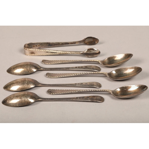 211 - Six teaspoons and tongs in fitted case (6) total weight 86.1g