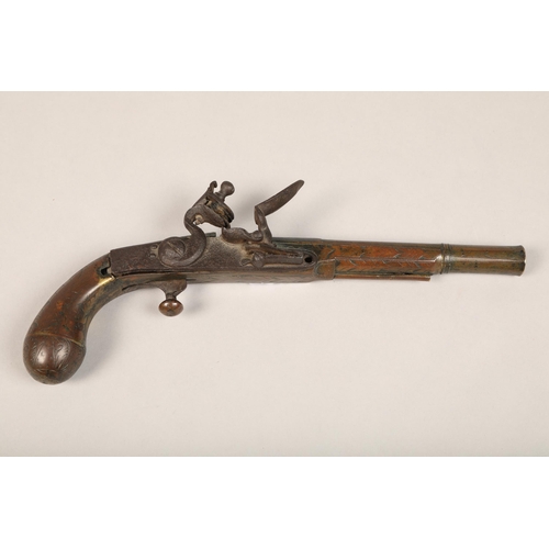 236 - Scottish brass flintlock pistol possibly by Cole-Cult of Fife.