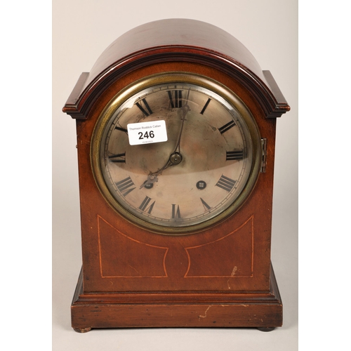 246 - Edwardian inlaid mahogany mantle clock.