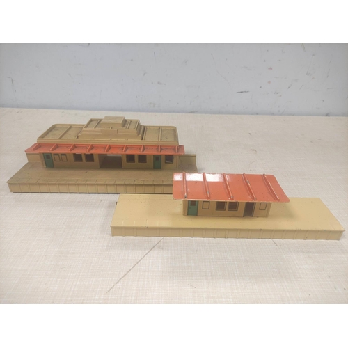 92 - Two boxes of model railway scenery, track and buildings to include Hornby Station Terminus R8009, Ho... 