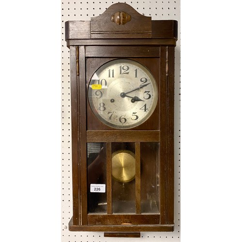 226 - Oak cased wall clock 56cm tall