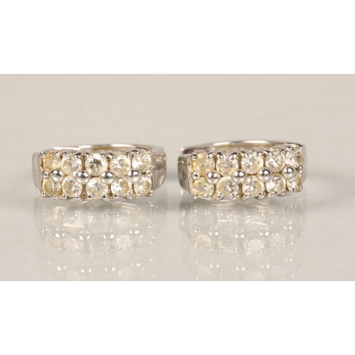 112 - 9ct white gold hoop earrings set white stones