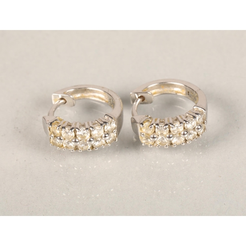112 - 9ct white gold hoop earrings set white stones