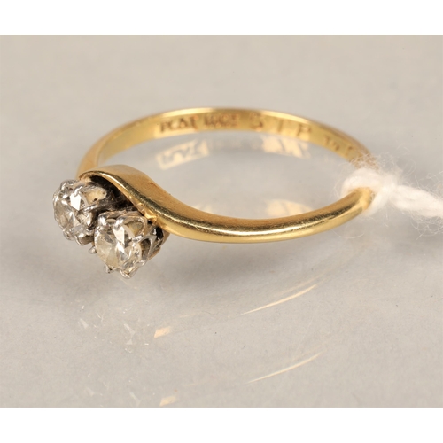 114 - Ladies 18ct gold two stone Diamond ringring size L