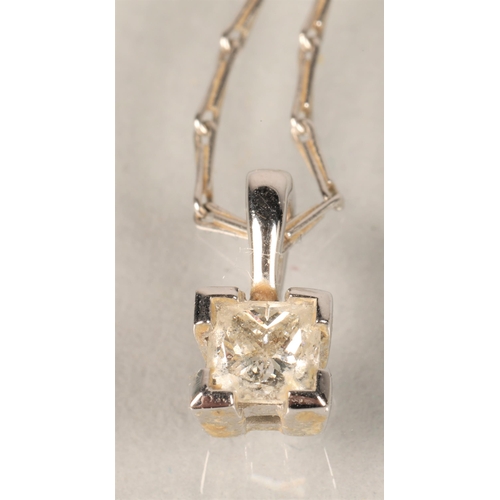 81 - 18ct white gold  square cut Diamond pendant on 9ct white gold chain with magnetic clasp