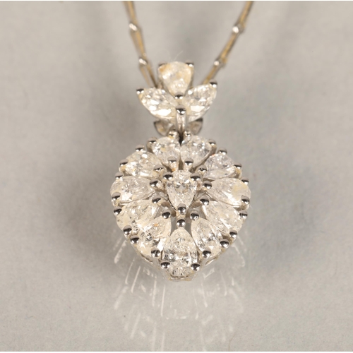 91 - Ladies 9ct white gold Diamond cluster pendant on a 9ct white gold chain