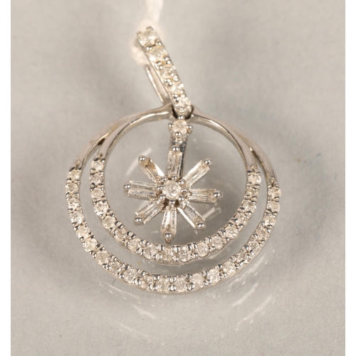 94 - 9ct white gold Diamond pendant with rotating flower design