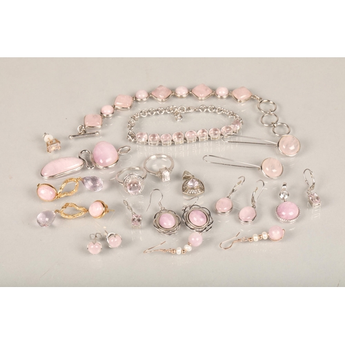 95 - Assortment of jewellery set in sterling silver with pink and purple semi precious stones