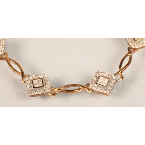 96 - Ladies 9 ct gold Diamond cluster bracelet