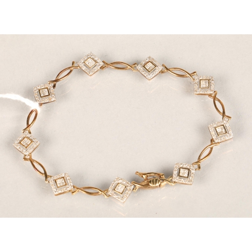 96 - Ladies 9 ct gold Diamond cluster bracelet
