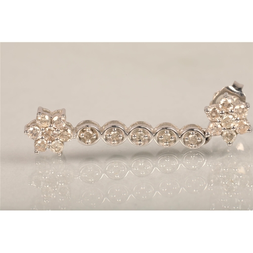 97 - Pair of ladies 9ct white gold Diamond cluster drop earrings