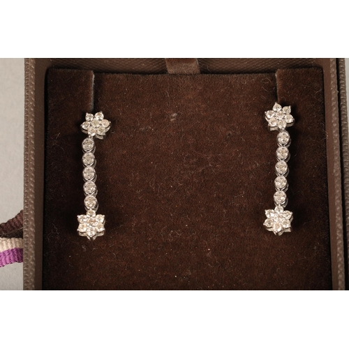 97 - Pair of ladies 9ct white gold Diamond cluster drop earrings