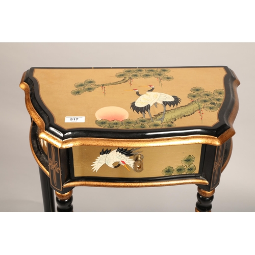 517 - Oriental style lacquered hall table with drawer and shelf 88cm h x 51cm w x 31cm d