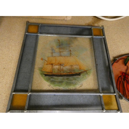 2 - Collection of stained glass panels to include ships, wildlife etc.