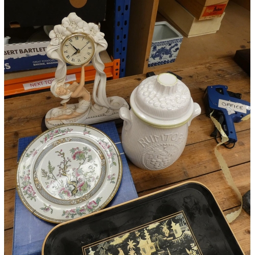 28 - Sundry items including Art Deco style clock, Rumtopf, Doulton plate etc.