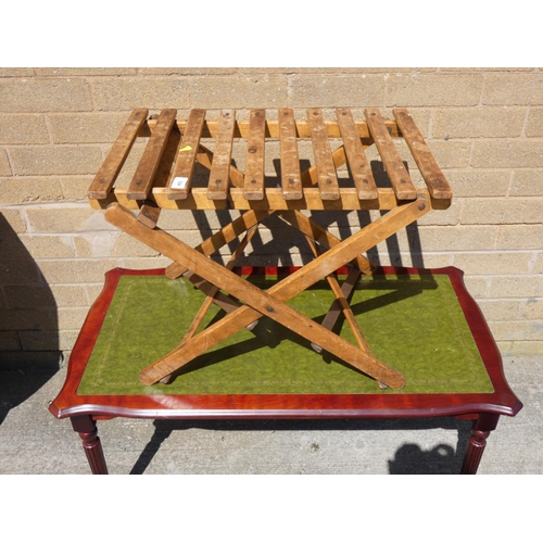 304 - Mahogany leather top coffee table and folding table.