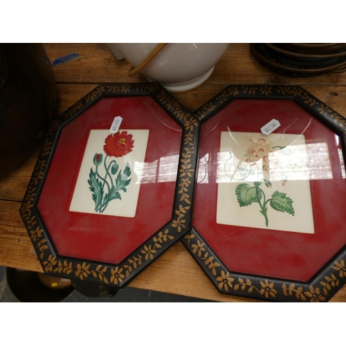 60 - Set of four  antique floral watercolours in octagonal frames (4).